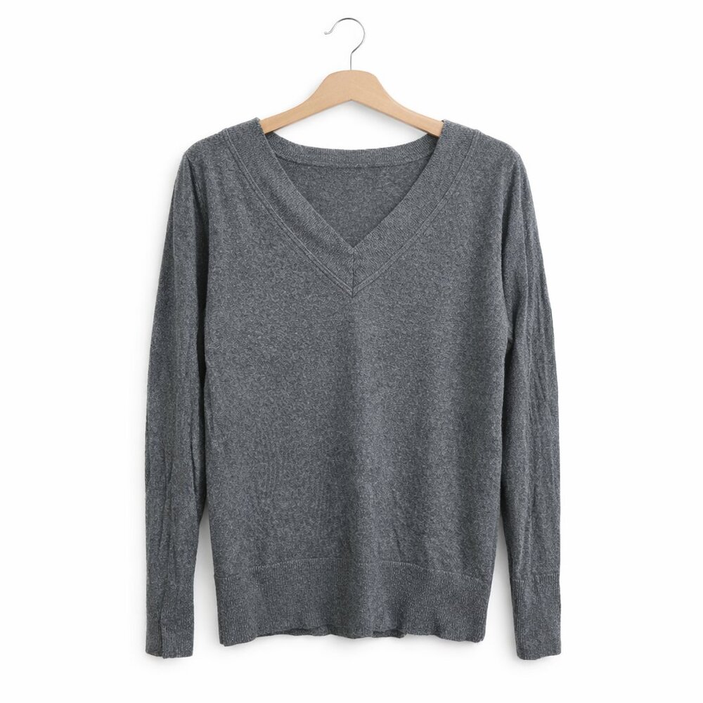 BANANA REPUBLIC | Silk Cashmere Varsity Vee Neck Sweater - Women's Small